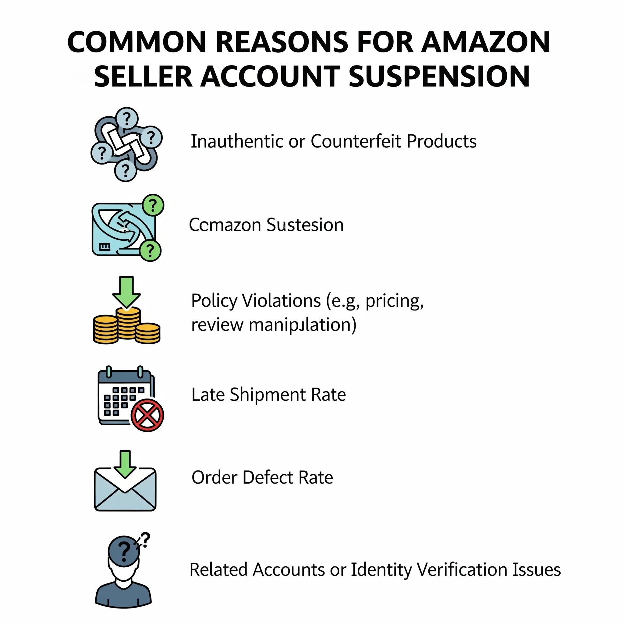 common suspension reasons for Amazon sellers infograph